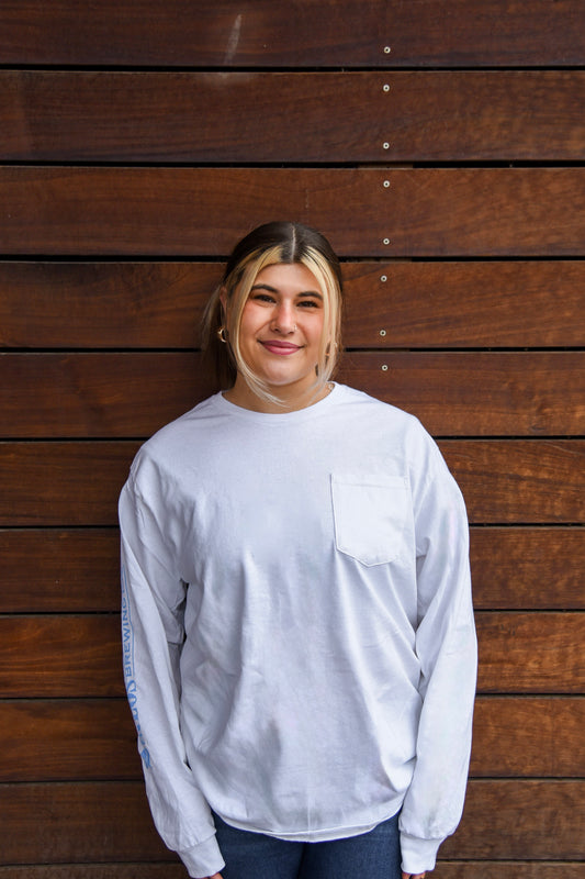 Long Sleeve Pocket Tee - White